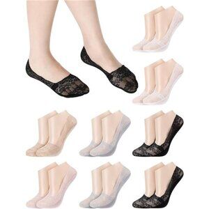 8 Pairs Women Lace Fishnet Ankle Socks Transparent Floral Mesh Thin